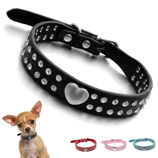 Black Bling Dog Collar XXS Heart Rhinestone Kitten Collar Fancy Crystal Glitter Pretty Jewel Female Diamond Puppy Collars for XXS XS Small Medium Girl Pet Dogs Cats XXSmall