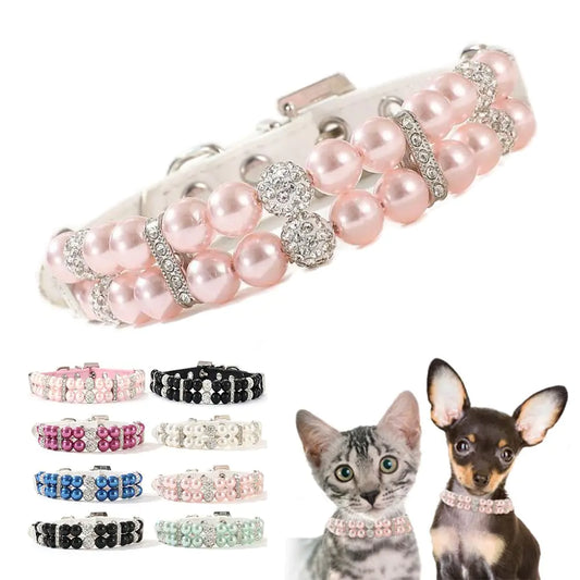 PinkWhite Pearl Dog CollarBling Rhinestone Crystal Luxury Beaded Puppy Necklace Fancy Pretty Cute Diamond Jewel for XXS XS Small Medium Female Girls Kitten Pet CatM